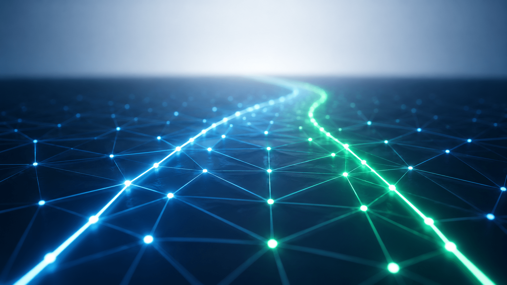 Fluxo de caixa projetado em rede financeira digital com linhas luminosas.