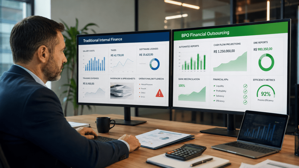 Comparação entre financeiro interno e BPO financeiro para PME