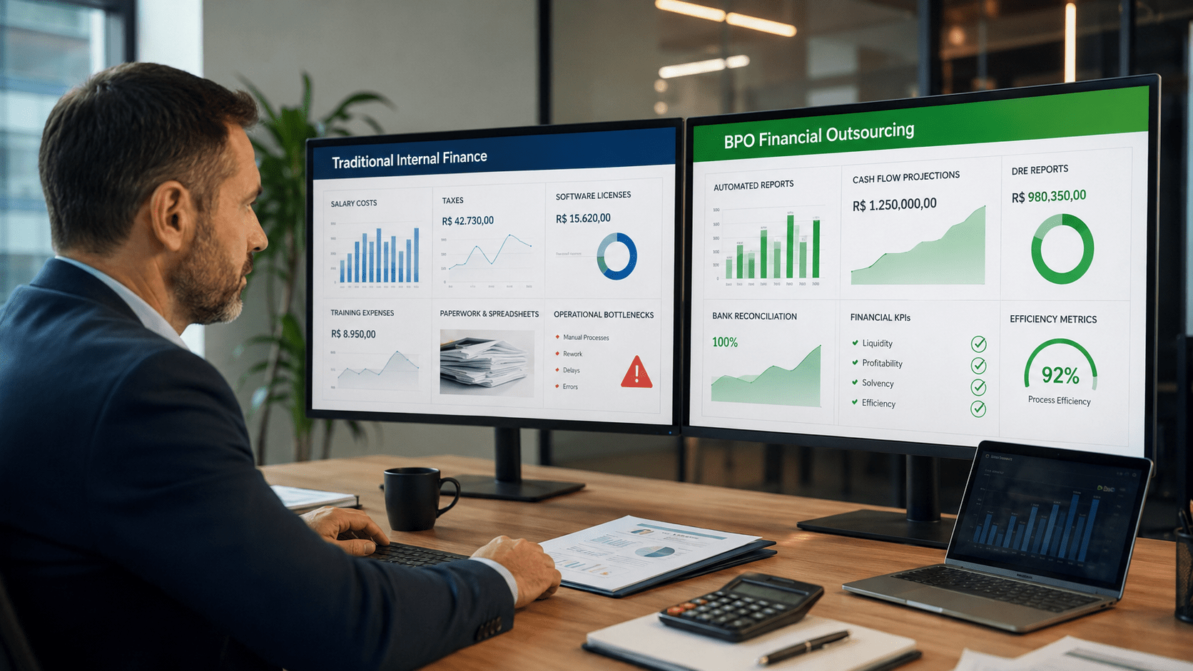 Comparação entre financeiro interno e BPO financeiro para PME