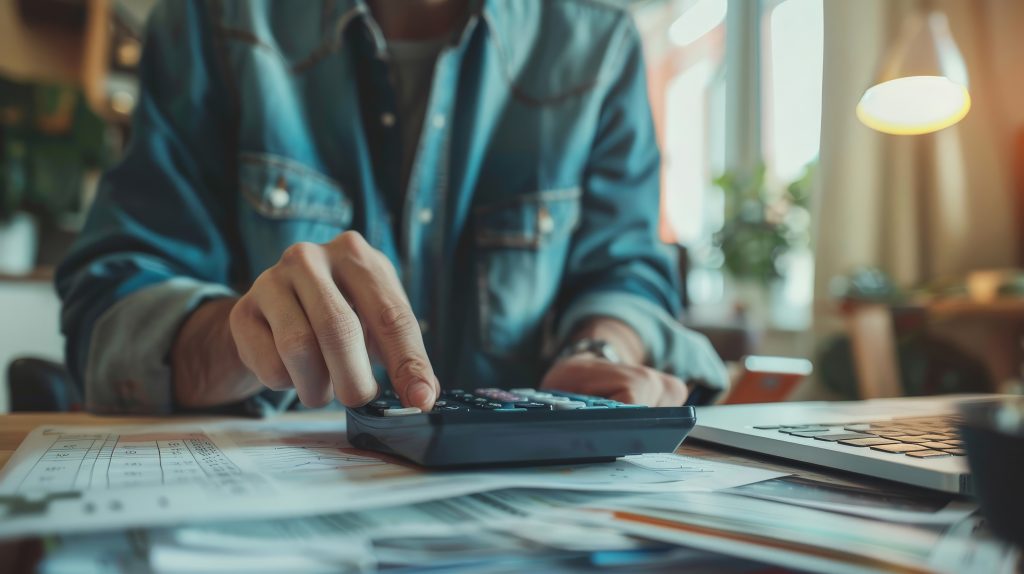 Empresário analisando documentos fiscais em mesa de escritório com notebook aberto, representando a adequação à Reforma Tributária 2026