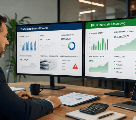 Comparação entre financeiro interno e BPO financeiro para PME